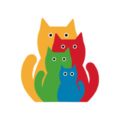 cute cat illustration with lots of rainbow colors, flat design