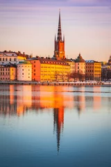Foto auf Acrylglas Stockholm Stockholm, Sweden. Sunset over Gamla Stan old town