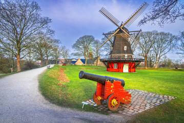 Copenhagen, Denmark. Kastelsmollen, a Dutch windmill in Kastellet citadel.