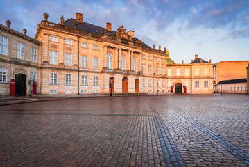 Copenhagen, Denmark. Morning sunrise light in Amalienborg Square.