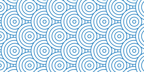 	
Seamless geometric ocean spiral pattern and abstract circle wave lines. blue seamless tile stripe geomatics overloping create retro square line backdrop pattern background. Overlapping Pattern.