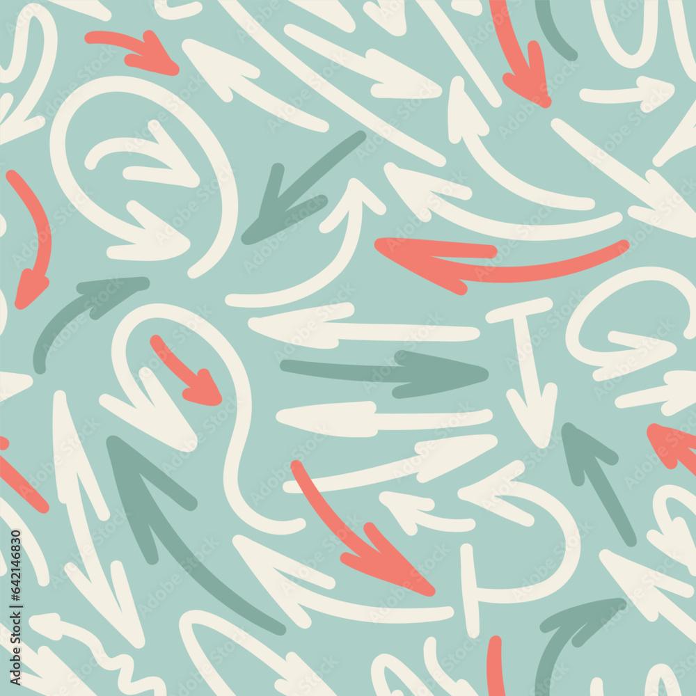 Poster hand drawn wavy arrow marks seamless pattern. vector hand drawn repeatable backdrop. subtle colors d