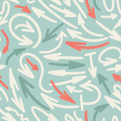 Hand drawn wavy arrow marks seamless pattern. Vector hand drawn repeatable backdrop. Subtle colors design for wallpaper, wrapping, backdrop, fabric.