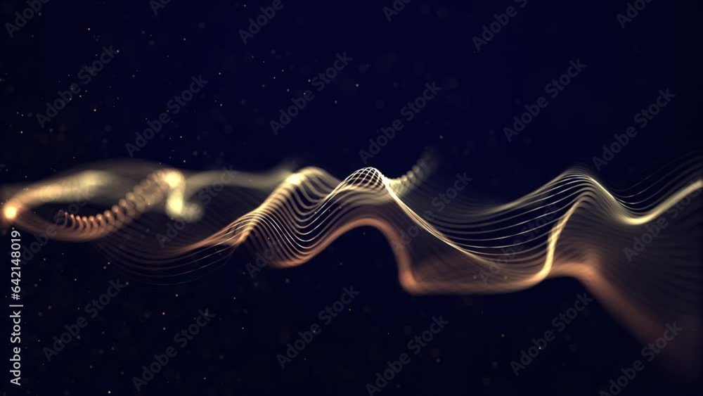 Aufkleber particles golden wave cyber technology black background loop. abstract seamless animation of mesh gl