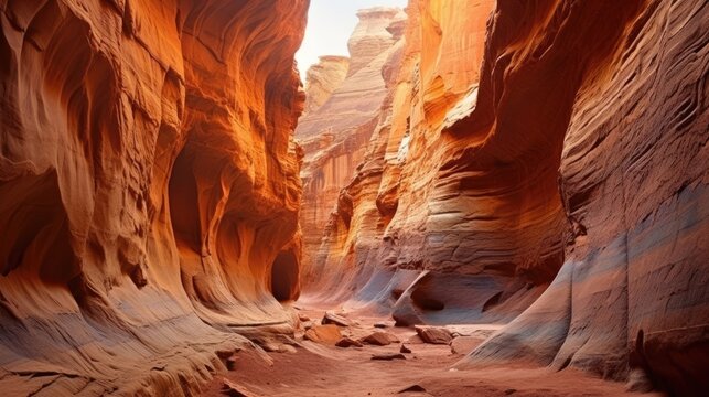 Breath taking Martian Landscape Featuring Deep Canyon Cutting Through Red Terrain 