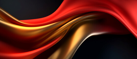 abstract 3d dark background of red and gold wave fabric. generative ai