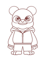パーカーを着たかわいいパンダのキャラクター線画イラスト