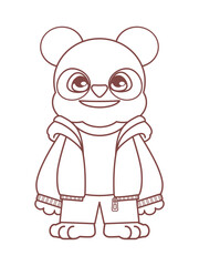 パーカーを着たかわいいパンダのキャラクター線画イラスト