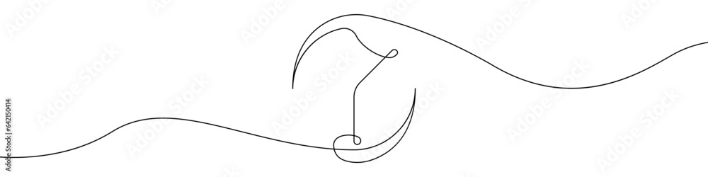 Poster clock line continuous drawing vector. one line alarm clock vector background. timer icon. continuous