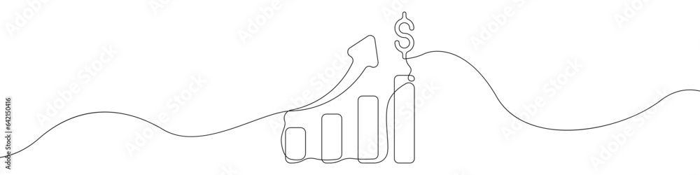 Poster up arrow graph line continuous drawing vector. one line dollar growth arrow vector background. curre