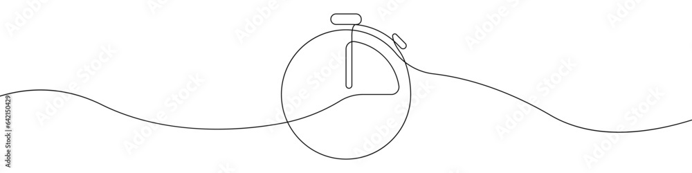 Poster clock line continuous drawing vector. one line alarm clock vector background. timer icon. continuous