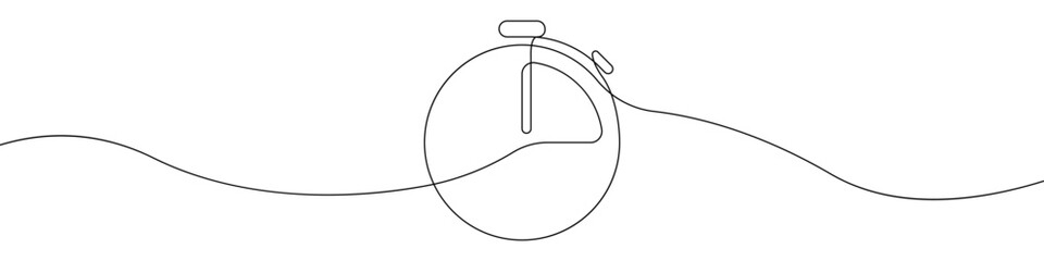 Clock line continuous drawing vector. One line Alarm clock vector background. Timer icon. Continuous outline of a Time segment symbol.