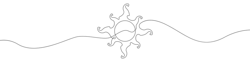 Sun line continuous drawing vector. One line Sun horoscope vector background. sunny weather icon. Continuous outline of a Bright sunlight.