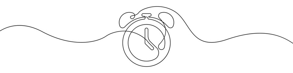 Clock line continuous drawing vector. One line Alarm clock vector background. Timer icon. Continuous outline of a Time segment symbol.