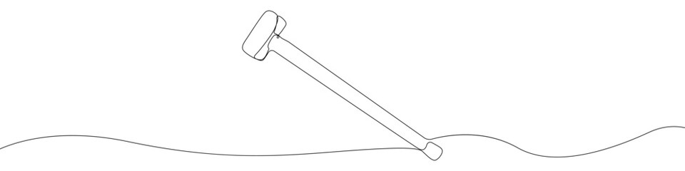 Hammer line continuous drawing vector. One line Sledgehammer vector background. Long hammer icon. Continuous outline of a Hammer tool.
