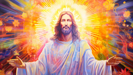 Portrait von Jesus Christus. Religion. Generiert mit KI - obrazy, fototapety, plakaty