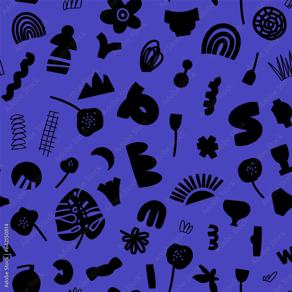 Poster abstract organic shapes pattern. vector seamless background with hand drawn various shapes and doodl