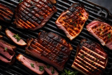 grilled meat on grill Generated Ai