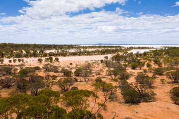 Aerial view of the bush and a salt lake in the Outback from Western Australia, Australia, Ozeania
