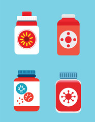 Medical treatment boxes, medical pills, virus and antibiotic 