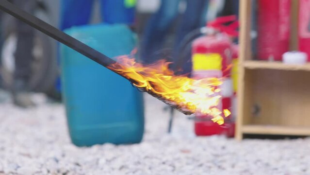 Firefighters training exercise in factory