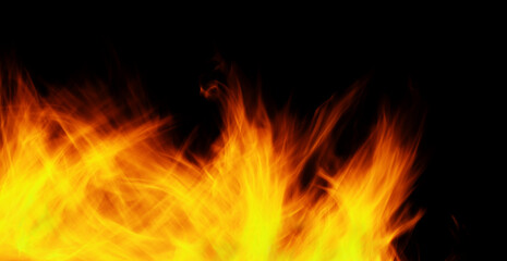 Red and orange fire flames on black background