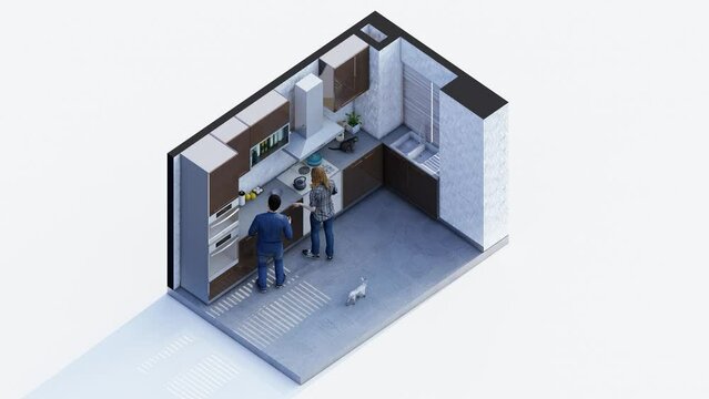 Kitchen isometric interior design loop animation HD