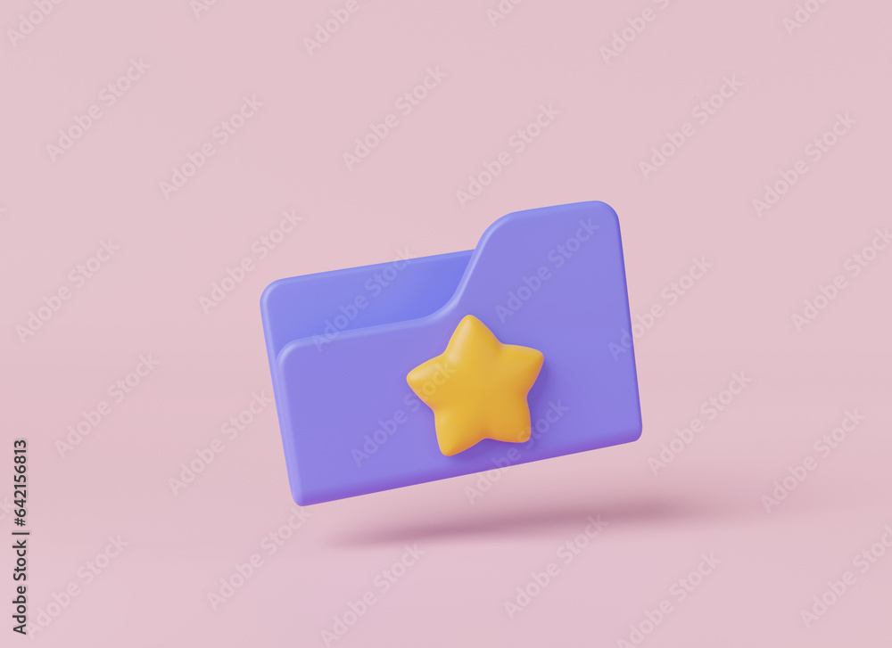Aufkleber 3d render illustration of folder with star symbol for favorite file and important file. love content