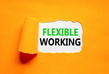 Flexible working symbol. Concept words Flexible working on beautiful white paper. Beautiful orange paper background. Business flexible working concept. Copy space.