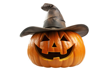 Jack O' Lantern, cut out. Halloween pumpkin in hat, the main symbol of the Happy Halloween holiday