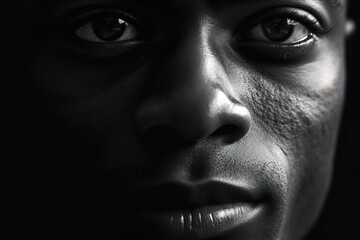 Fototapeta premium Close up photo of african american man staring. Male model high quality studio photo
