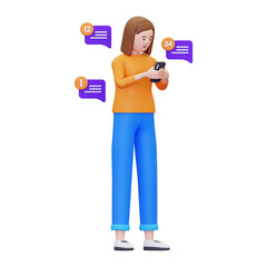 3d Women are getting lots of incoming message notifications illustration