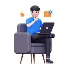 3d man looking at an incoming email notification via laptop illustration