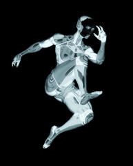 super cyborg girl is jumping fast