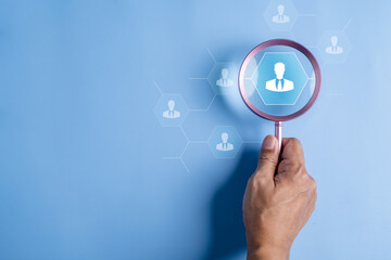 search, seek, hr, find, background, talent, management, resource, choose, executive. background image is hand hold magnifier to find seeking talent of human from people for put into the right job.