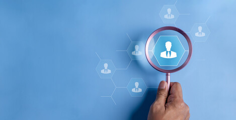 search, seek, hr, find, background, talent, management, resource, choose, executive. background image is hand hold magnifier to find seeking talent of human from people for put into the right job.