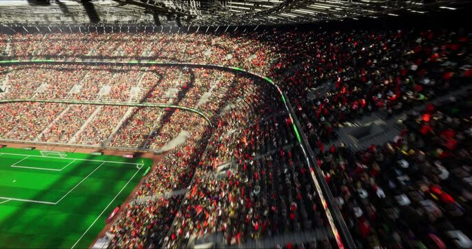 Stadium Arena. Day Light, animated crowd fans, Dynamic camera, Sun , Flags and celebration	
