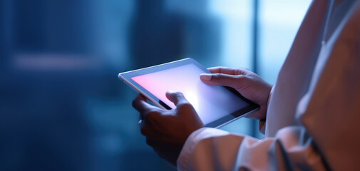 Close-up digital tablet in mans hands 
