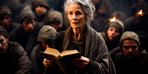 elderly woman leading a community meeting, Wisdom in age, Respectful leadership