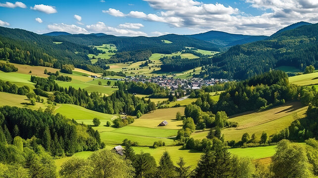 Colorful landscape view of little village kappelrodeck in black forest mountains. Generative ai