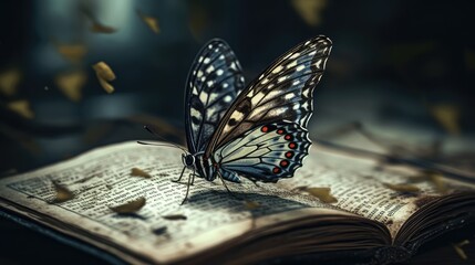 Fototapeta na wymiar Illustration of a butterfly perched in a book