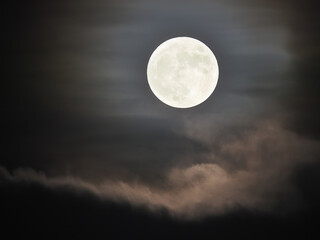 A Blue Moon Peaks Out from the Clouds and Mist - 642160632