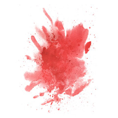 Bright red, scarlet blood stain with splashes for the design and decor of the day of the dead, Halloween. Watercolor illustration, hand drawn. Isolated object on a white background.
