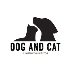 Hipster Vintage Dog Cat Pet Silhouette Vector Icon