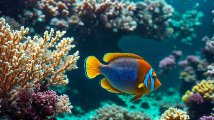 Naklejka na ściany i meble Beautiful colorful fish underwater
