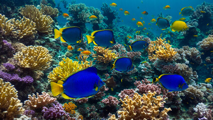 Naklejka na ściany i meble Beautiful colorful fish underwater