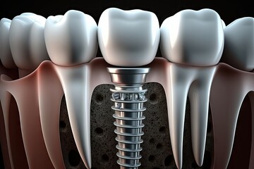 Teeth with dental implant. Dental concept