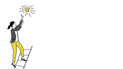 はしごに登って星をつかもうとする若いビジネスマンのイラスト、ベクター © tiquitaca