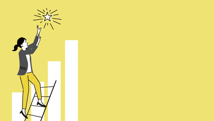 はしごに登って星をつかもうとする若いビジネスマンのイラスト、ベクター © tiquitaca