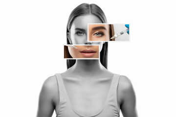 Cosmetologist does injections for lips augmentation and anti wrinkle in the nasolabial folds of a...